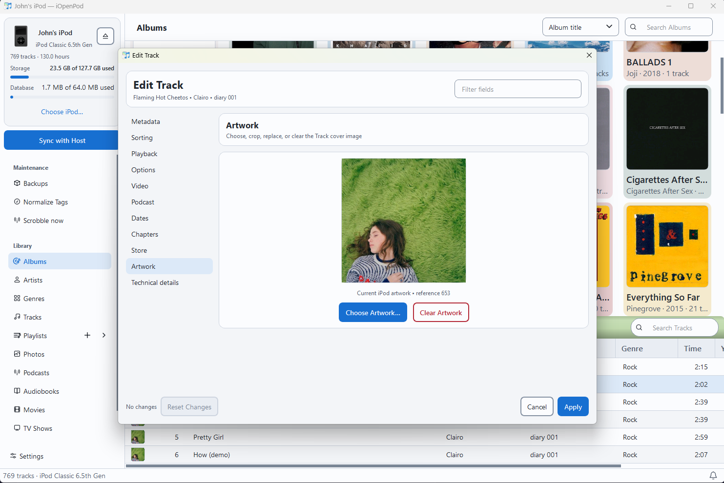 iOpenPod track artwork editor with a cover image preview